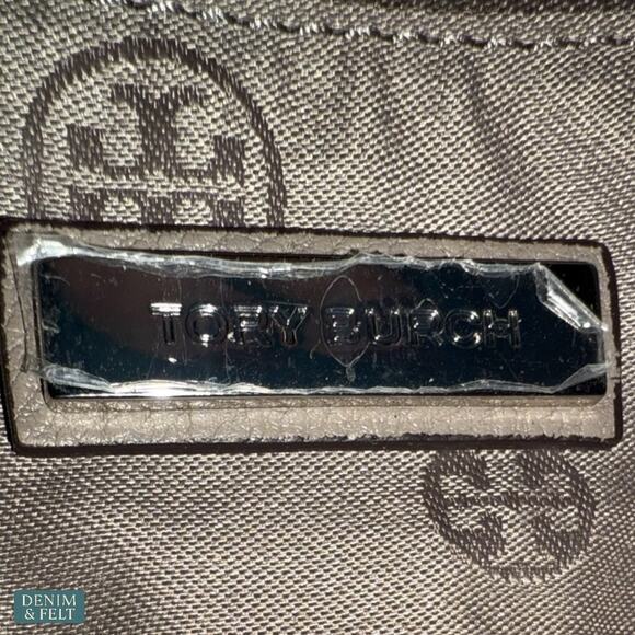 Tory Burch Thea Leather Foldover Crossbody Bag Purse Gray Herron Tassel Neutral - Picture 12 of 16